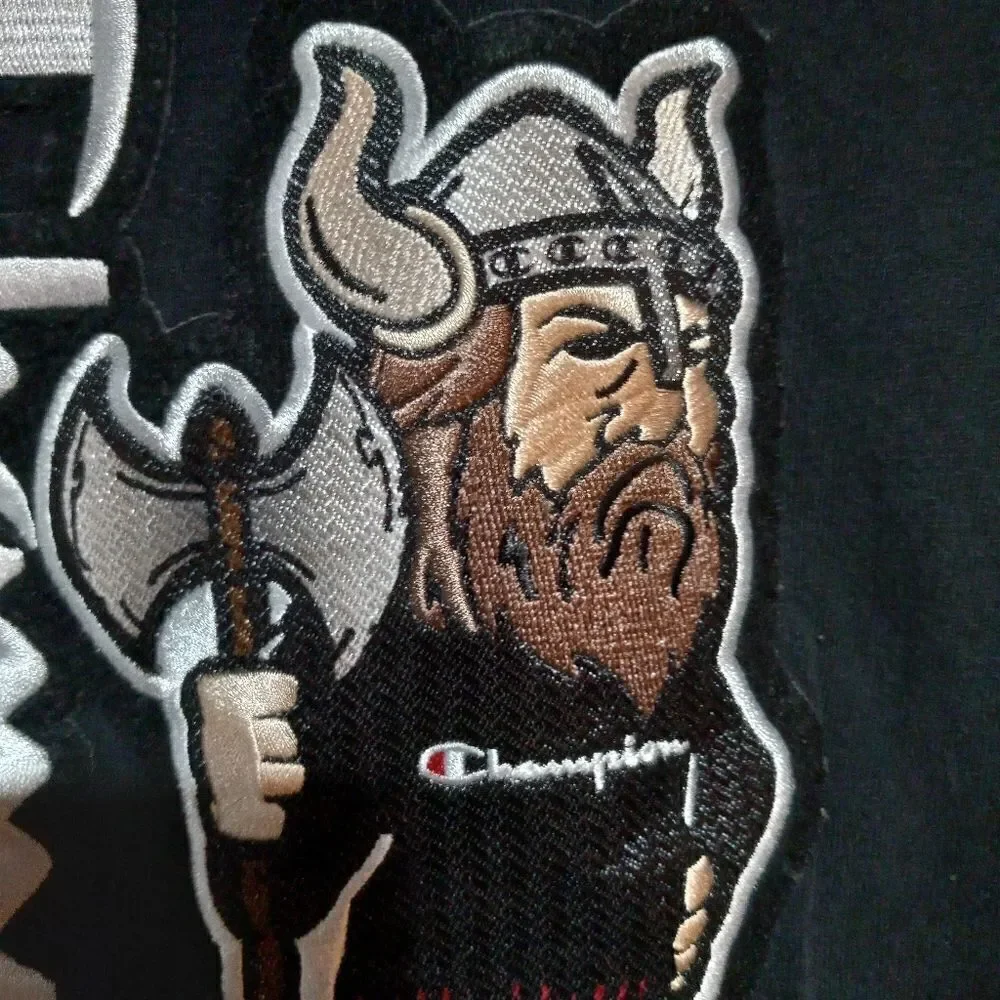 Vintage Champion Viking T-Shirt  Embroidered Patch Crewneck - Picture 3 of 6